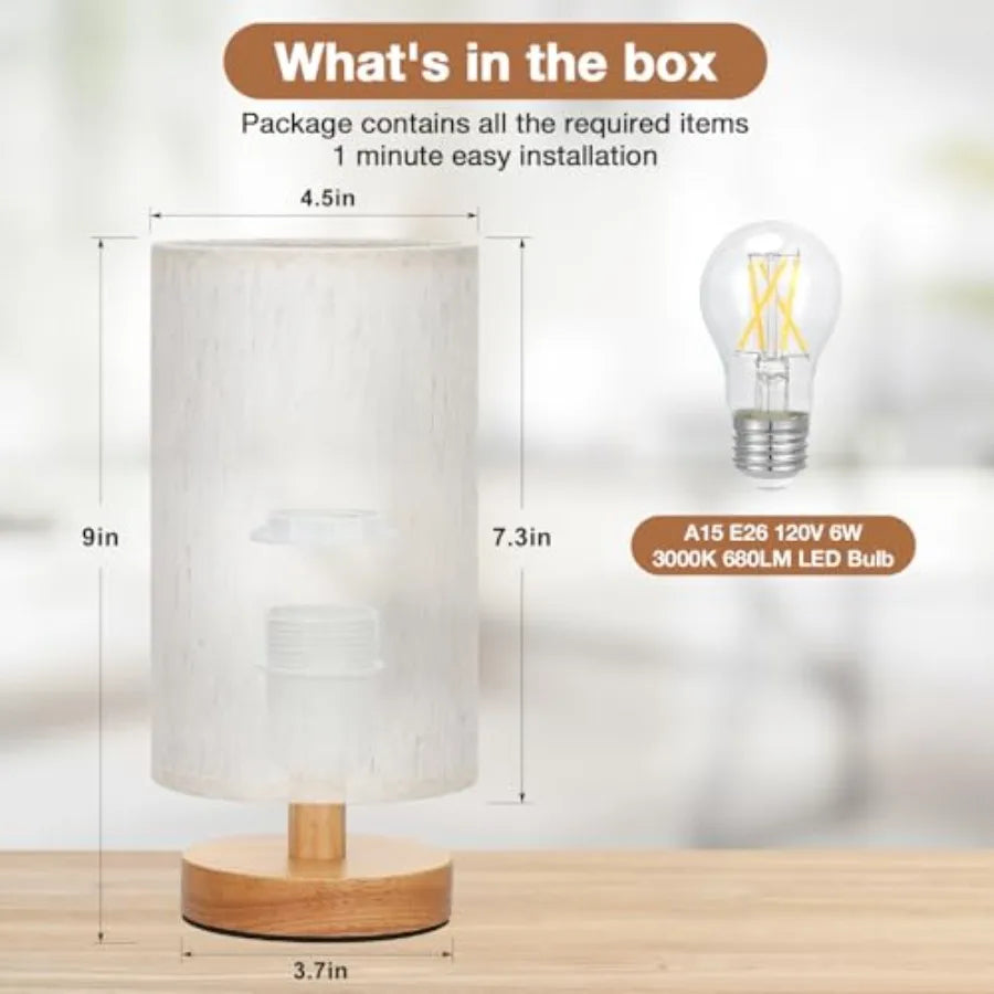 Small Table Lamp for Bedroom - Inline Control, Bedside Lamp with 3000K A15 LED Blub, Easy Assembly,9" Inline Control