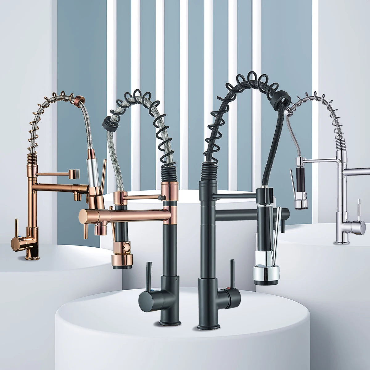 Modern Spring Pull-Down Kitchen Sink Faucet