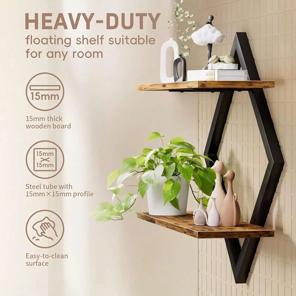 2-Piece Wooden Diamond Floating Shelf Set
