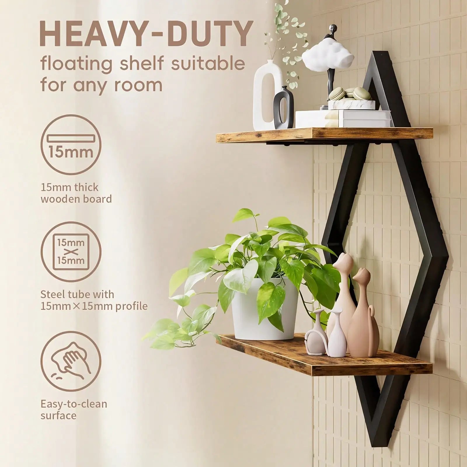 2-Piece Wooden Diamond Floating Shelf Set