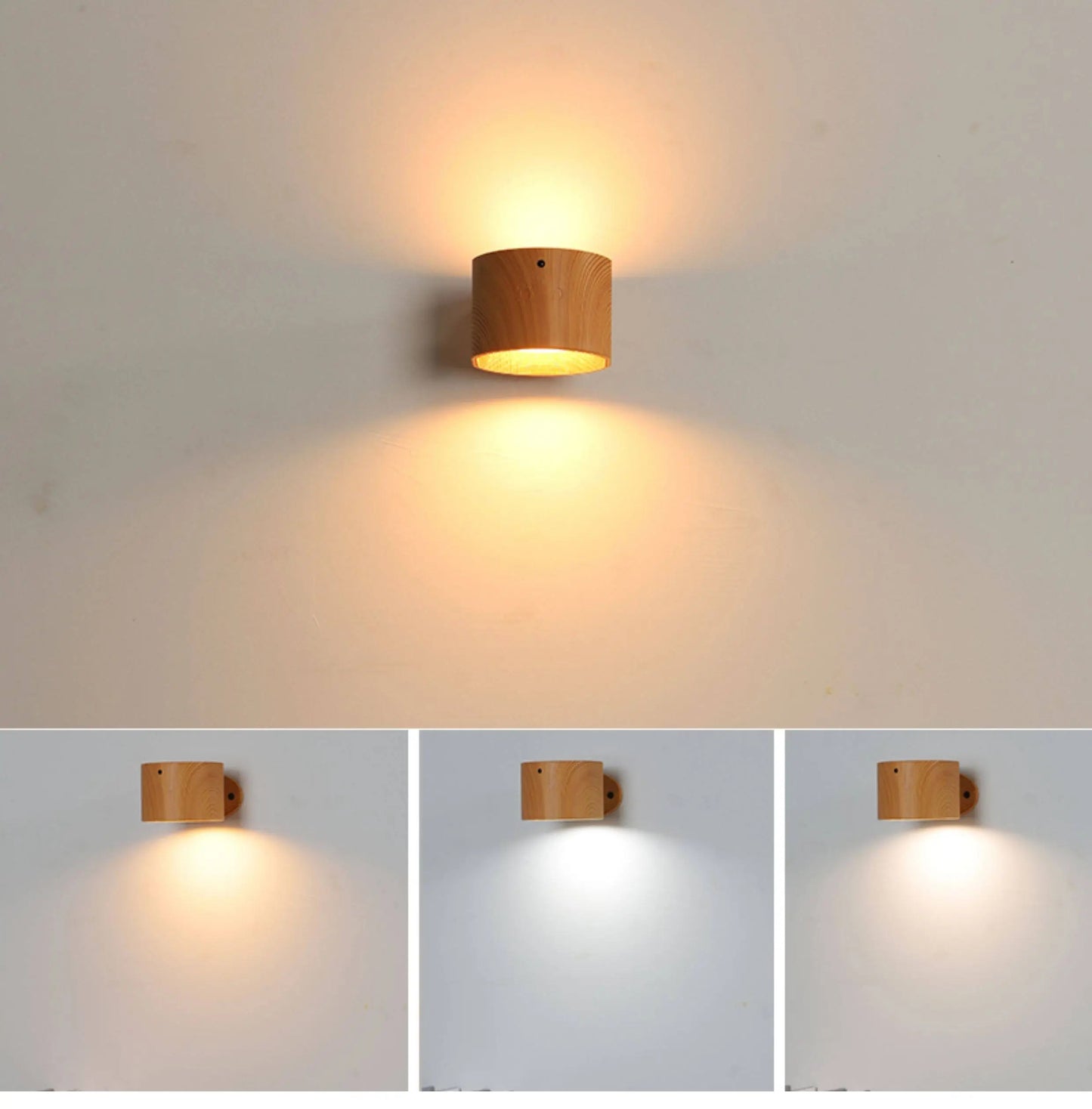 360° Magnetic LED Wall Lamp – USB Rechargeable Rotating Solid Wood Light with Remote Control