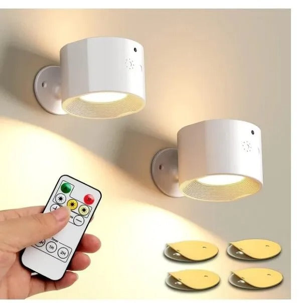 360° Magnetic LED Wall Lamp – USB Rechargeable Rotating Solid Wood Light with Remote Control