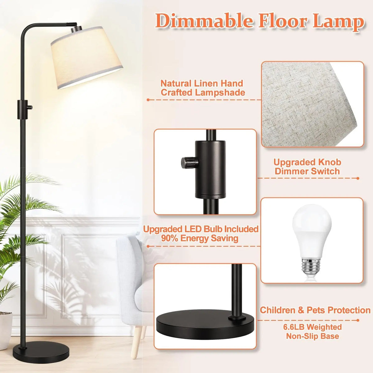 Upgraded Dimmable Arc Floor Lamp
