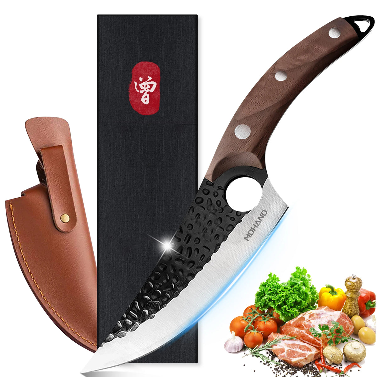 Hand-Forged Stainless Steel Boning & Cleaver Knife Set
