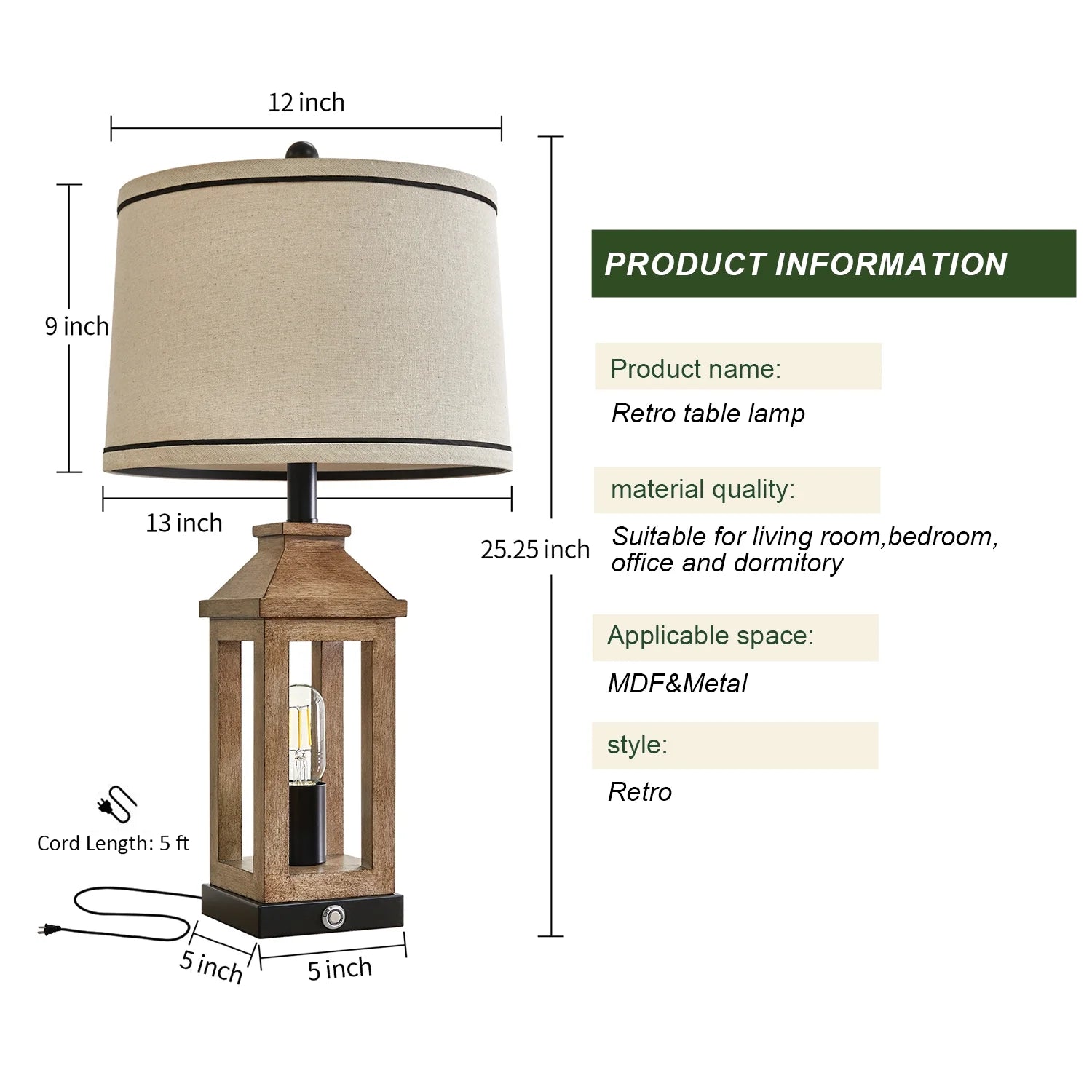 3 Way Dimmable Table Lamp with USB A+C Ports for Bedroom Living Room 23.75" Vintage Farmhouse Nightstand Bedside Lamps Resin (2 Bulbs Included)