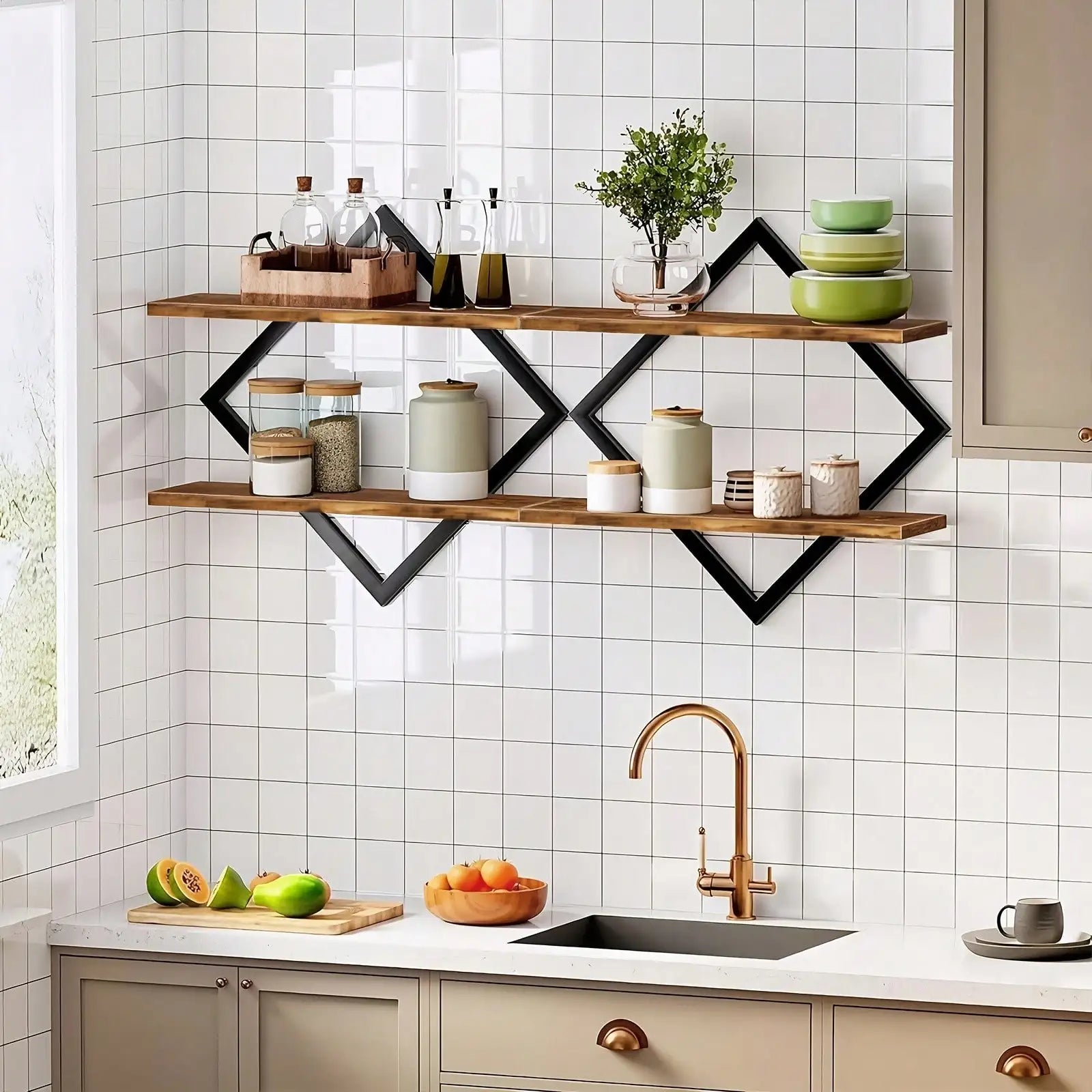 2-Piece Wooden Diamond Floating Shelf Set