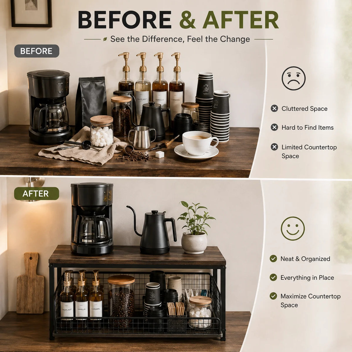 Pull-Out Kitchen Counter & Coffee Station Organizer