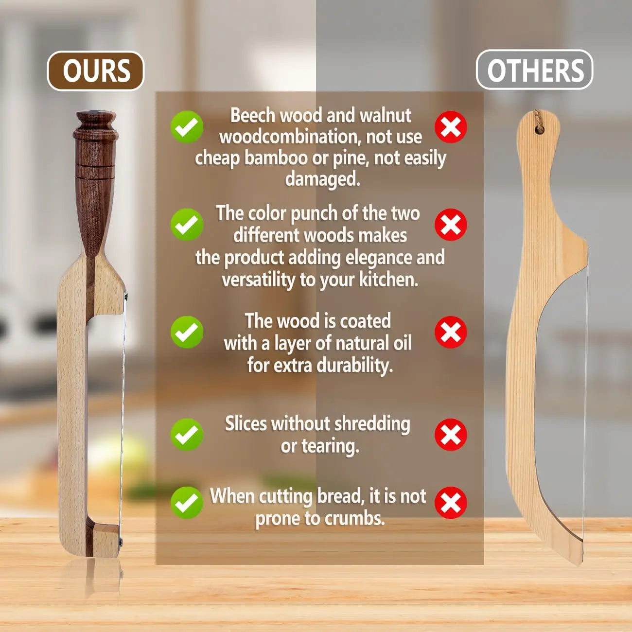 16.8-Inch Wooden Bow Bread Slicer Knife
