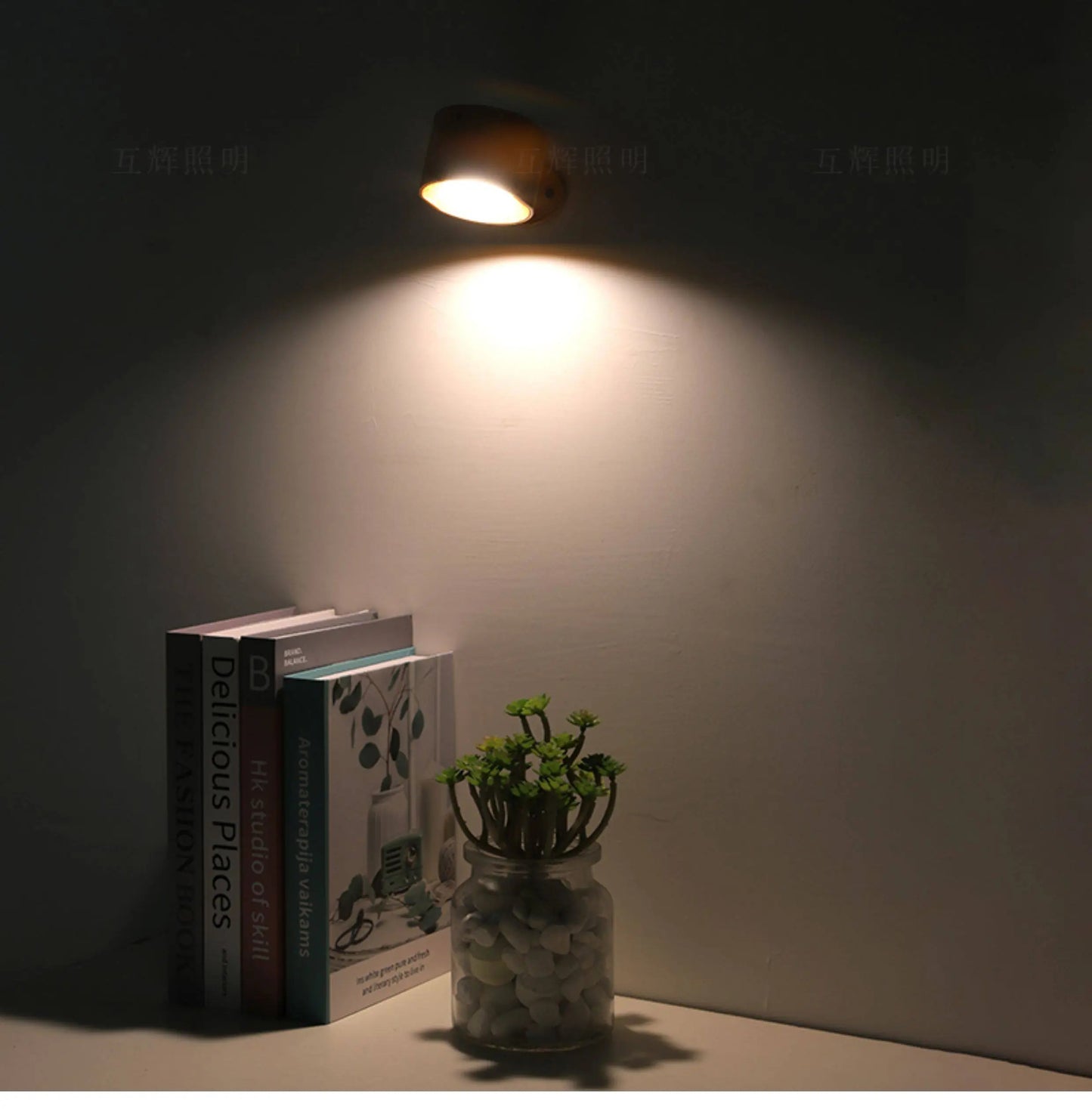 360° Magnetic LED Wall Lamp – USB Rechargeable Rotating Solid Wood Light with Remote Control