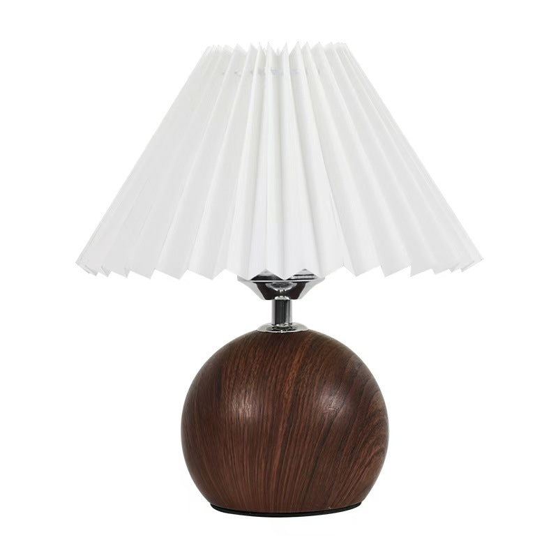 Retro Pleated Table Lamp – Nordic Dimmable Bedside Lamp with USB Power, 3-Color Lighting & Remote