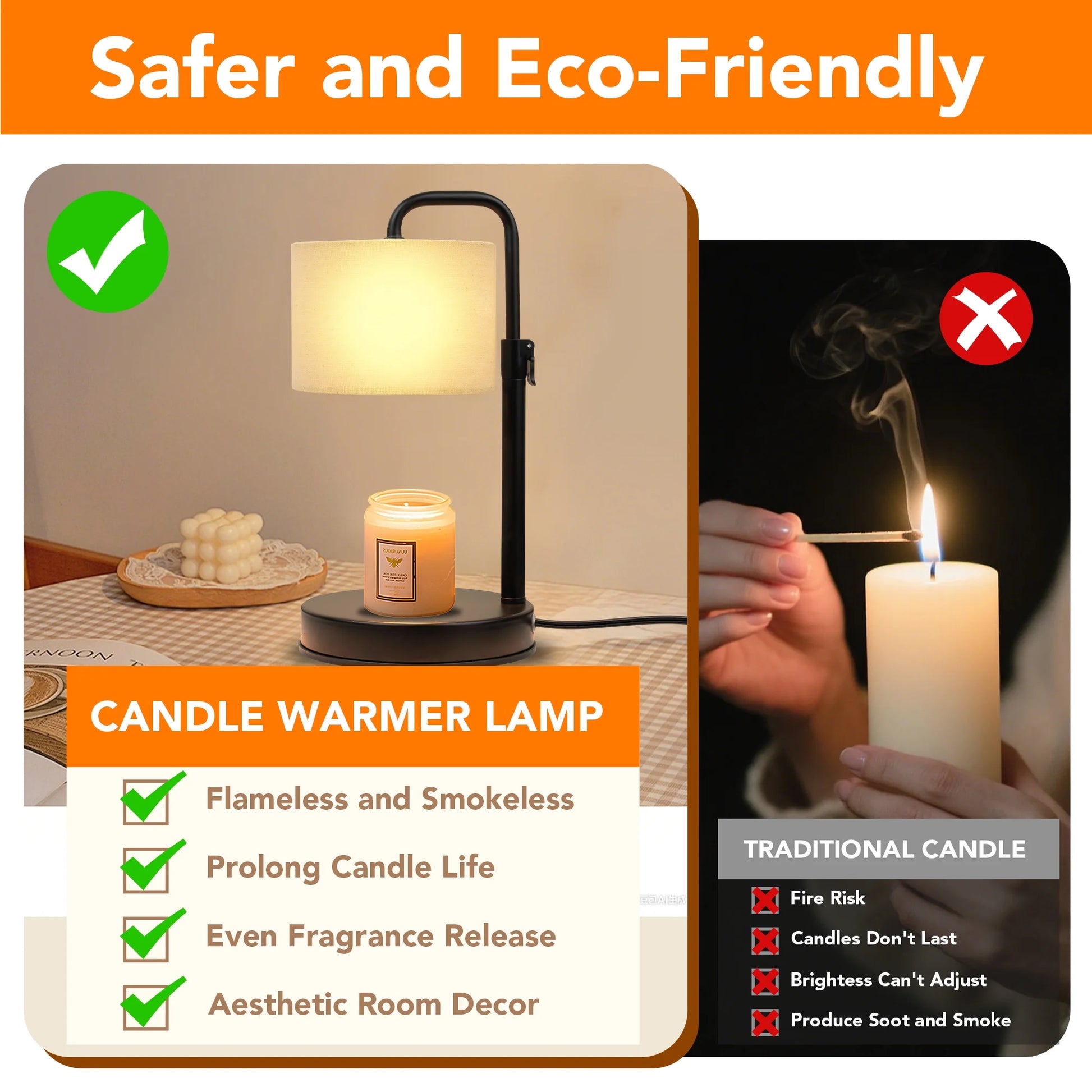 Candle Warmer Lamp with Timer, Dimmable,Adjustable Height Wax Warmer Lamp with 2*50W Bulbs, House Warming Gifts for Mom Friend Bedroom Home Decor
