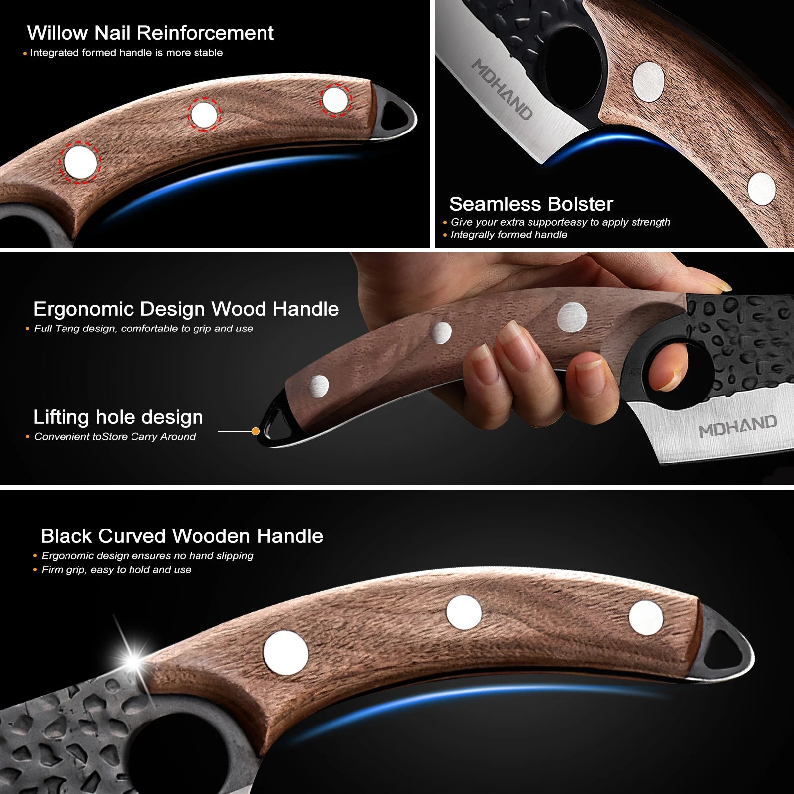 Hand-Forged Stainless Steel Boning & Cleaver Knife Set