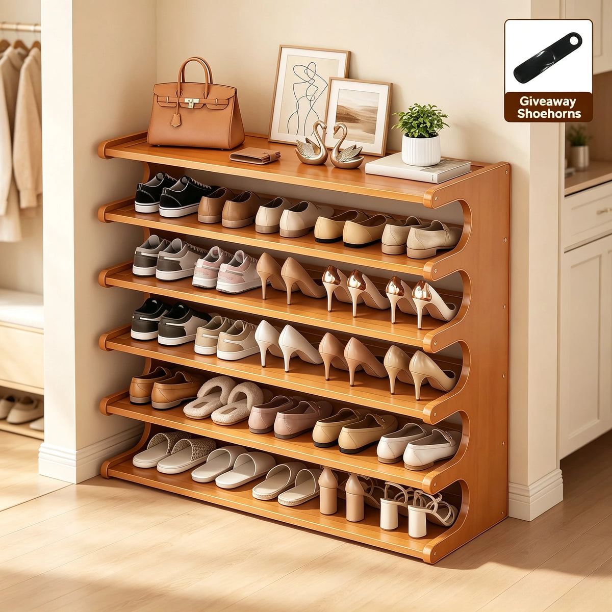 6-Tier Bamboo Shoe Organizer Rack