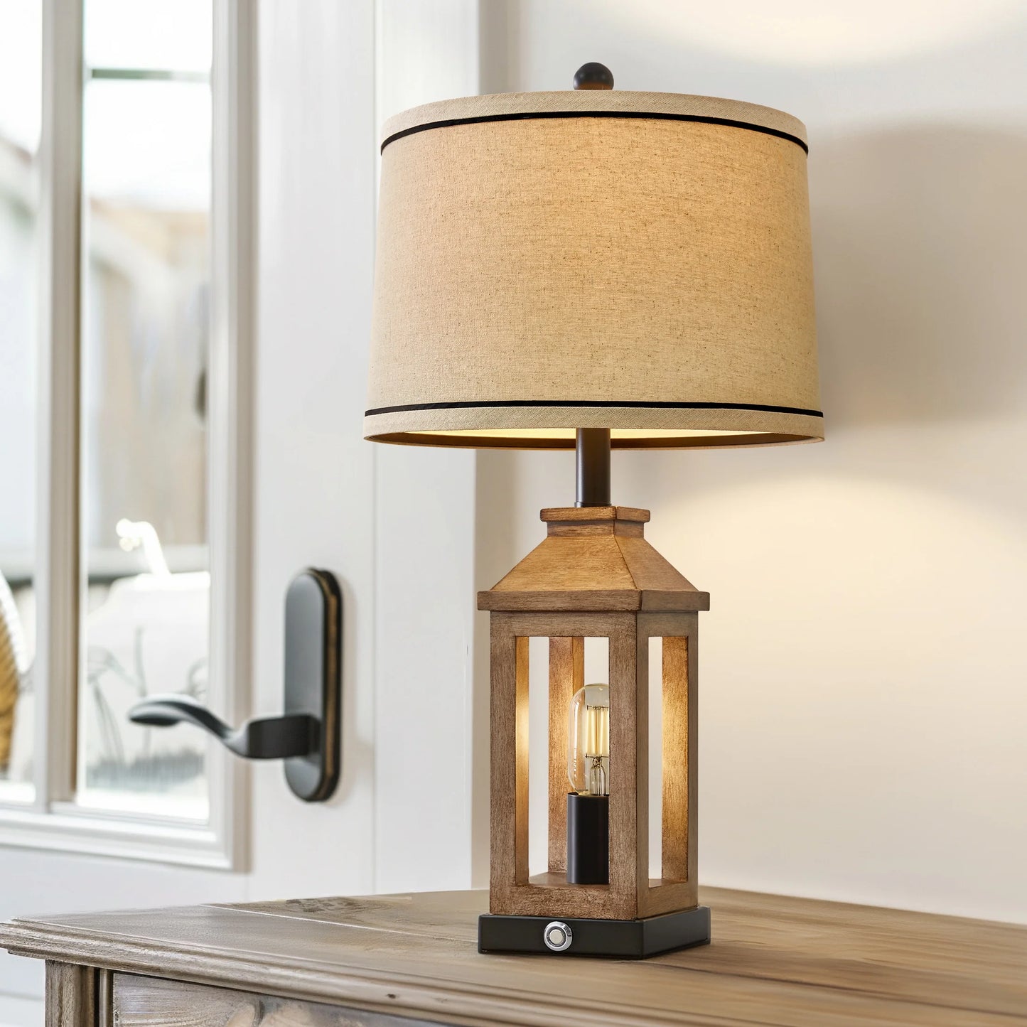 3 Way Dimmable Table Lamp with USB A+C Ports for Bedroom Living Room 23.75" Vintage Farmhouse Nightstand Bedside Lamps Resin (2 Bulbs Included)