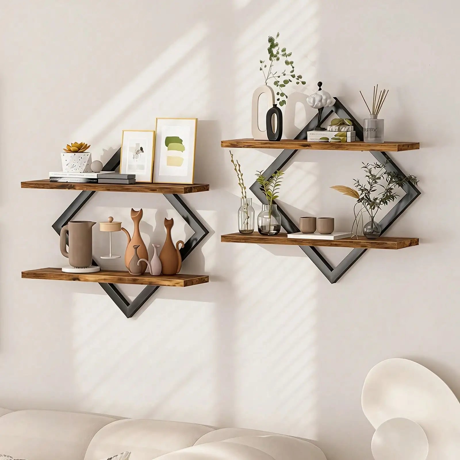 2-Piece Wooden Diamond Floating Shelf Set