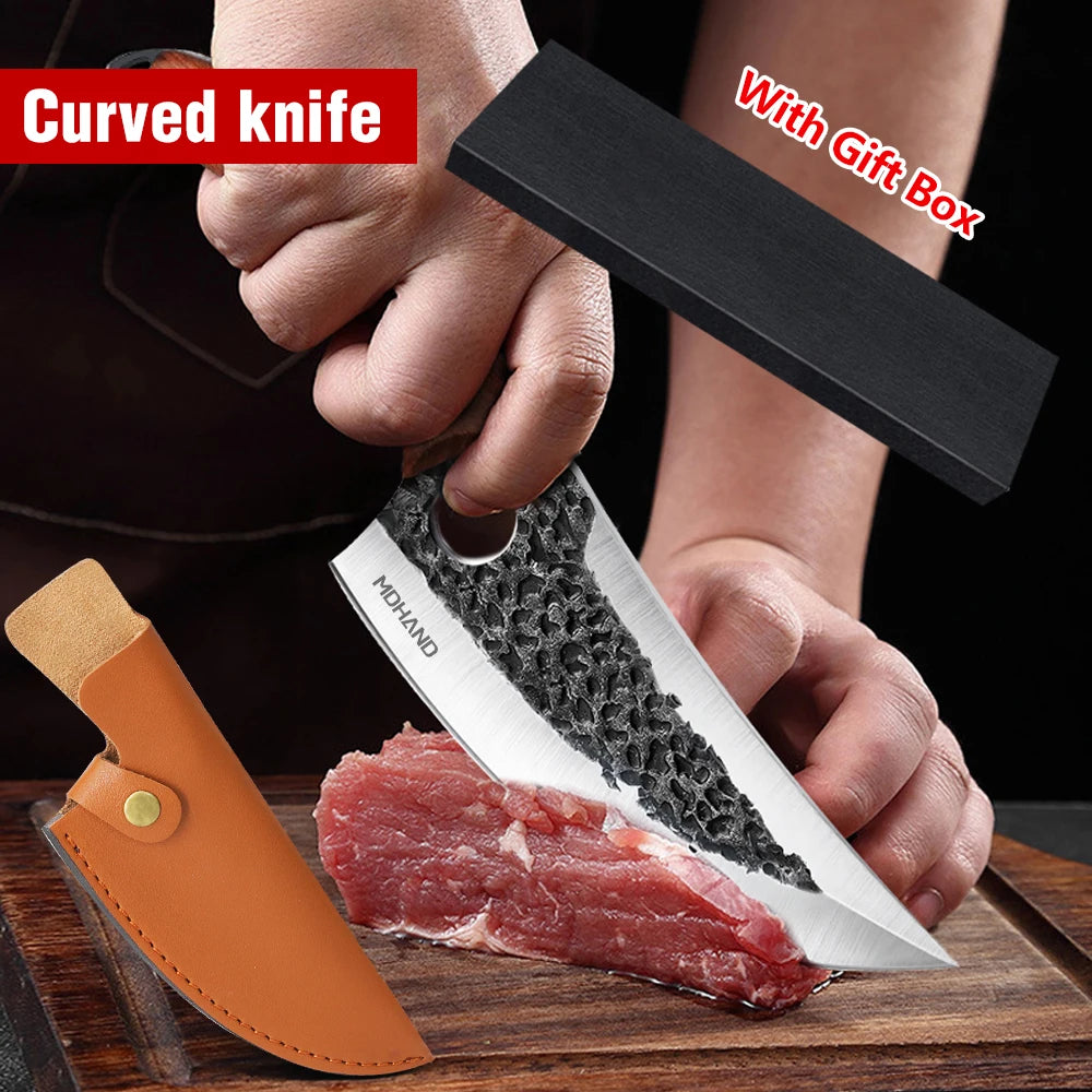 Hand-Forged Stainless Steel Boning & Cleaver Knife Set