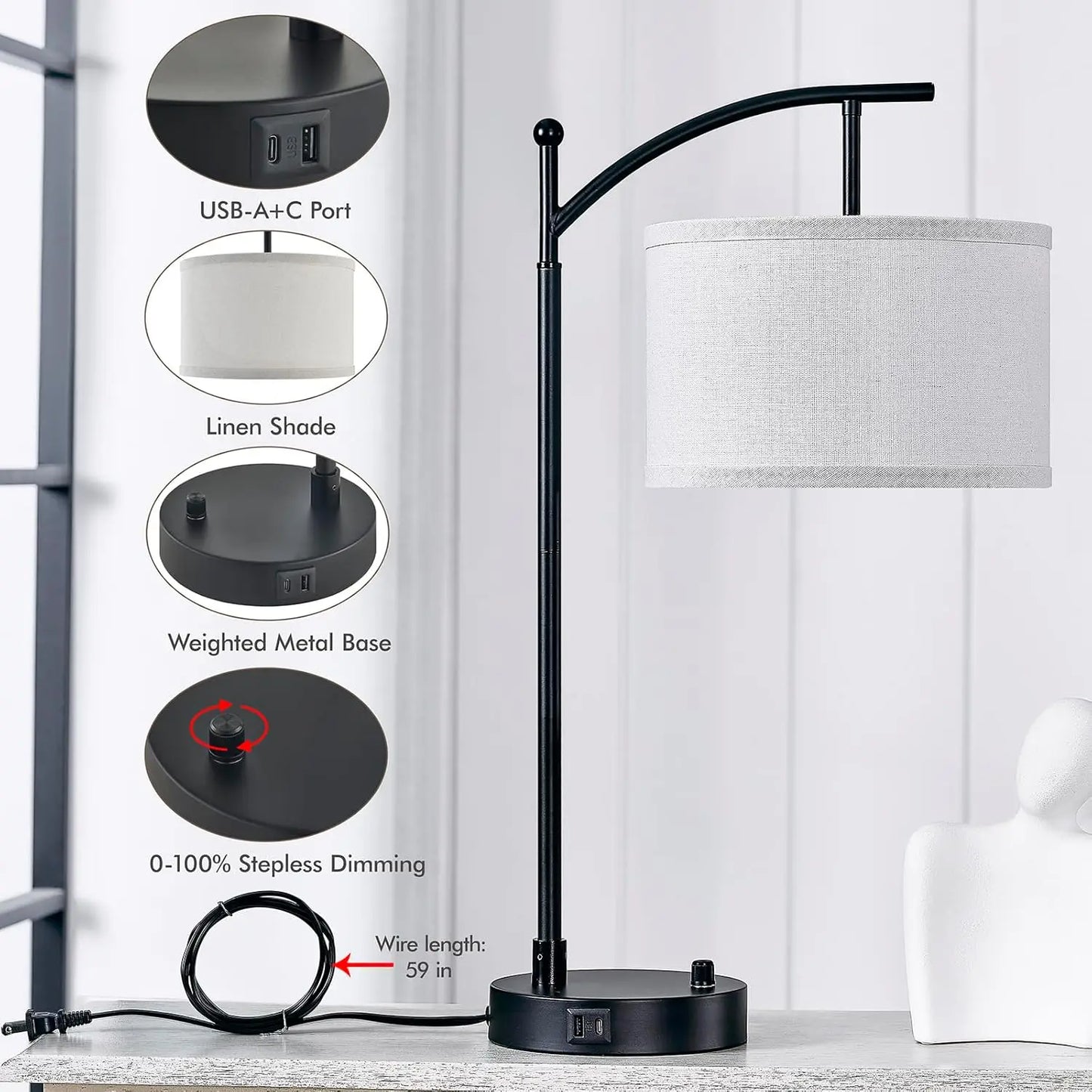 23.5-Inch Fully Dimmable Table Lamp Set of 2