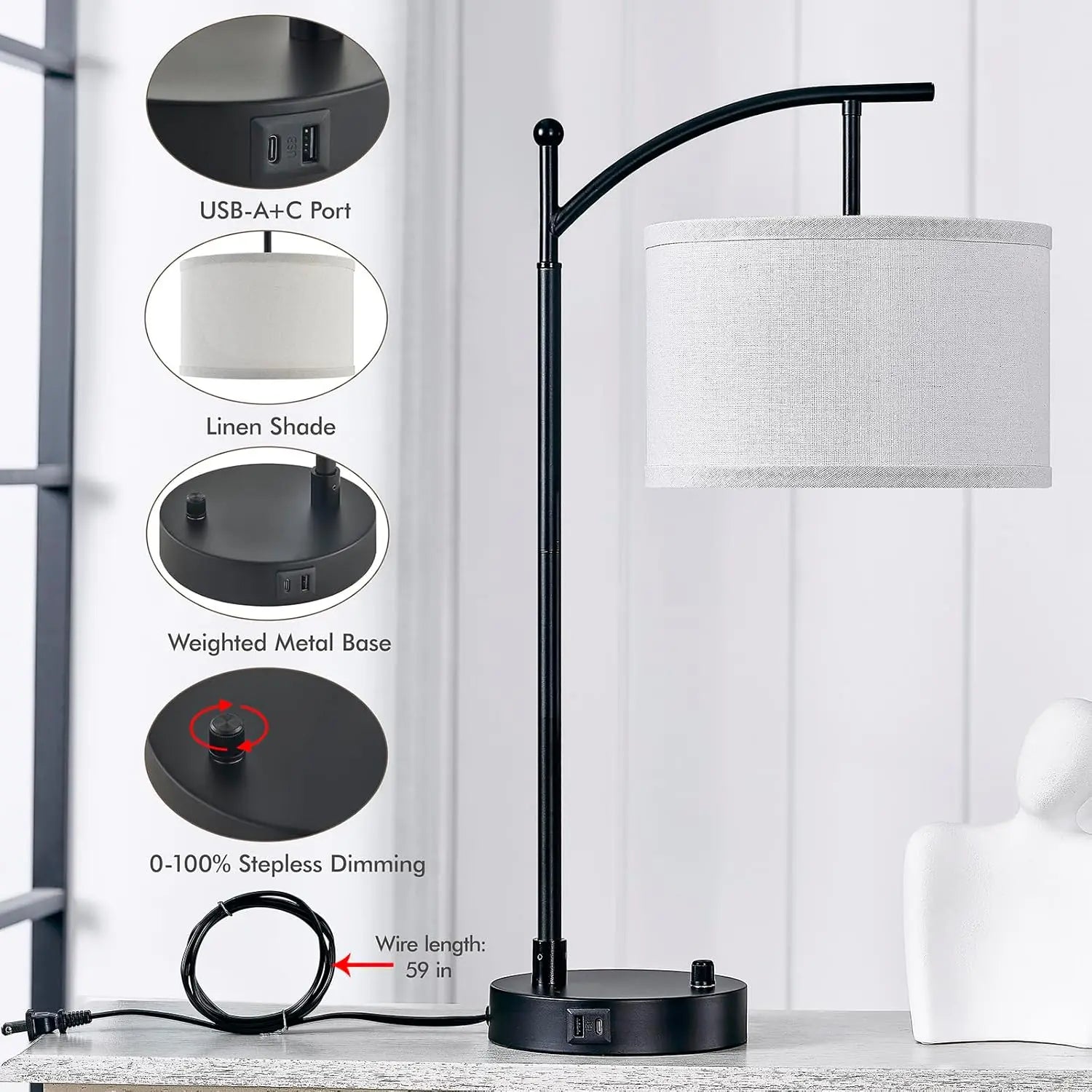 23.5-Inch Fully Dimmable Table Lamp Set of 2