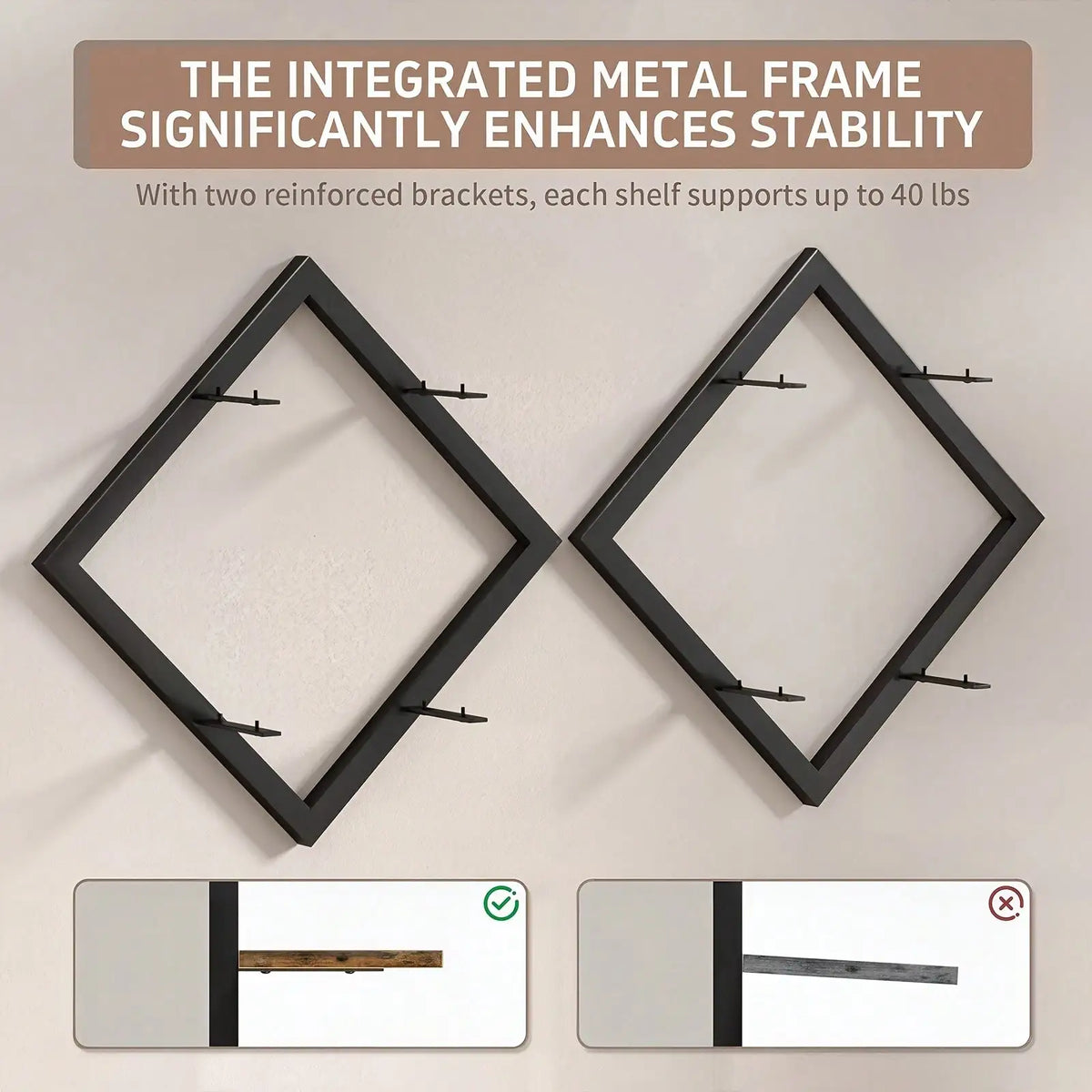 2-Piece Wooden Diamond Floating Shelf Set
