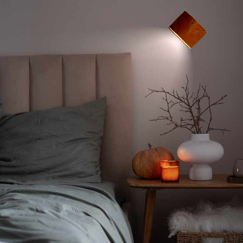 360° Magnetic LED Wall Lamp – USB Rechargeable Rotating Solid Wood Light with Remote Control